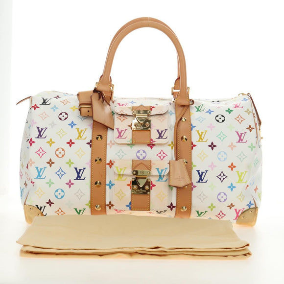 LOUIS VUITTON Monogram Multicolor Keepall 45 Bag White M92641 LV Auth 190220SAV