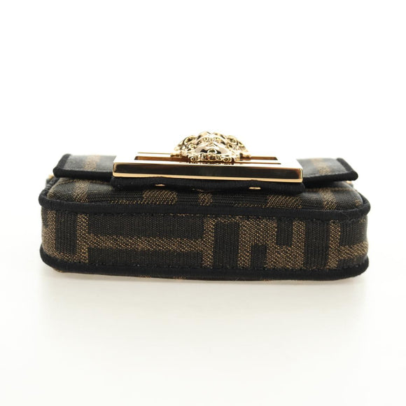 FENDI FENDACE Nano Baguette Chain Shoulder Pouch Black Brown Auth 190223SAM