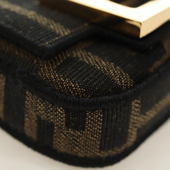 FENDI FENDACE Nano Baguette Chain Shoulder Pouch Black Brown Auth 190223SAM