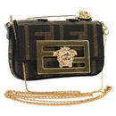 FENDI FENDACE Nano Baguette Chain Shoulder Pouch Black Brown Auth 190223SAM-1