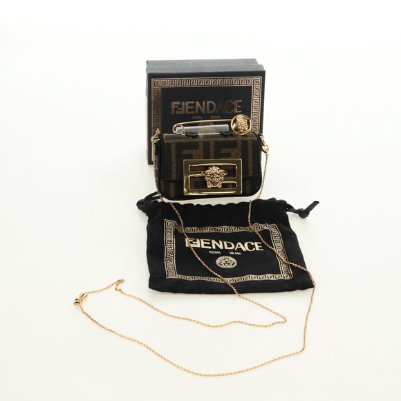 FENDI FENDACE Nano Baguette Chain Shoulder Pouch Black Brown Auth 190223SAM