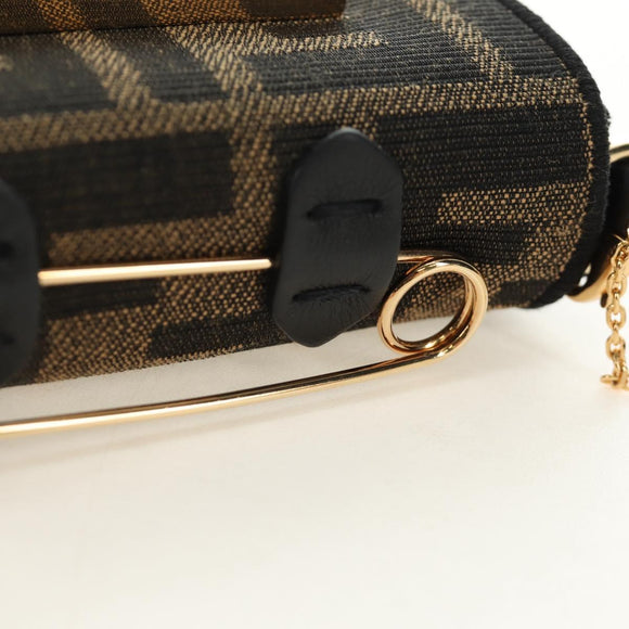 FENDI FENDACE Nano Baguette Chain Shoulder Pouch Black Brown Auth 190223SAM