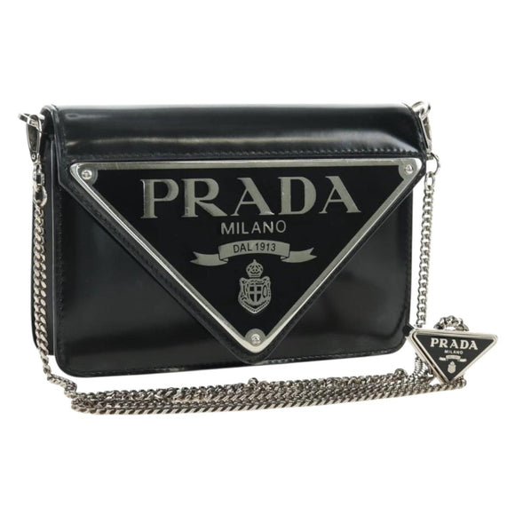 PRADA Chain Shoulder Bag Patent Leather Black Silver Auth 190226SAM