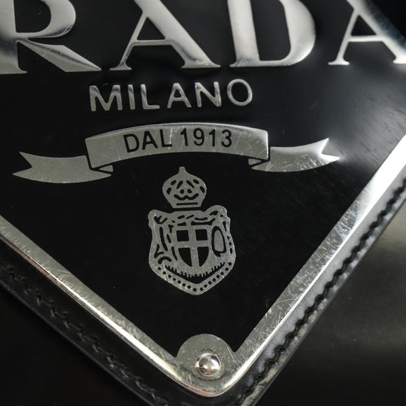 PRADA Chain Shoulder Bag Patent Leather Black Silver Auth 190226SAM