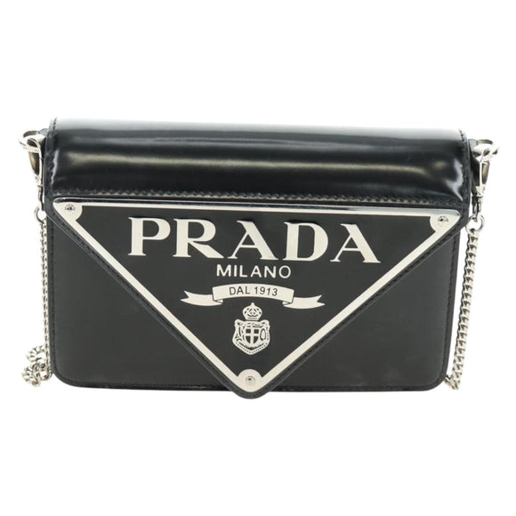 PRADA Chain Shoulder Bag Patent Leather Black Silver Auth 190226SAM
