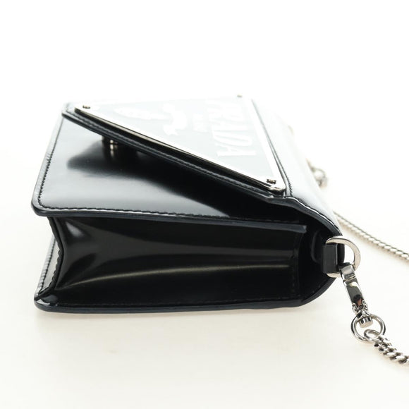 PRADA Chain Shoulder Bag Patent Leather Black Silver Auth 190226SAM