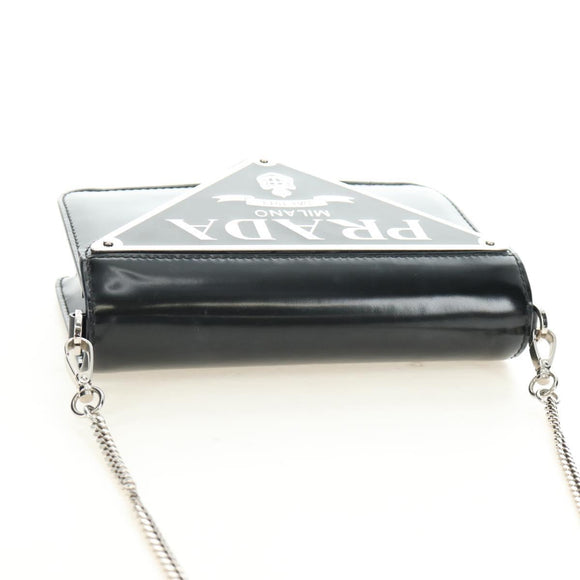 PRADA Chain Shoulder Bag Patent Leather Black Silver Auth 190226SAM