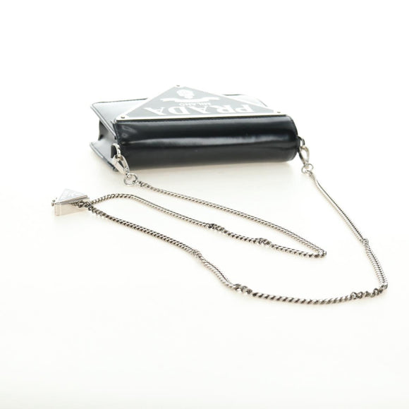 PRADA Chain Shoulder Bag Patent Leather Black Silver Auth 190226SAM