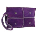 CHANEL Choco Bar Pouch Mouton Purple Silver CC Auth 190227A-1