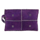 CHANEL Choco Bar Pouch Mouton Purple Silver CC Auth 190227A-2