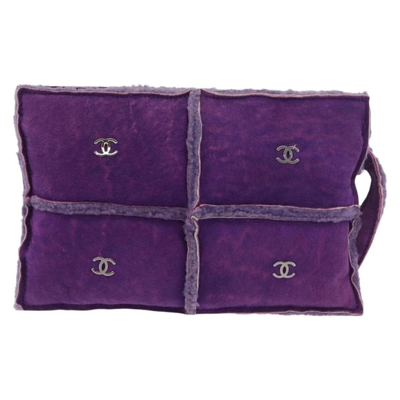 CHANEL Choco Bar Pouch Mouton Purple Silver CC Auth 190227A