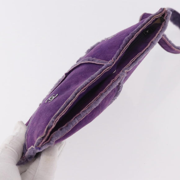 CHANEL Choco Bar Pouch Mouton Purple Silver CC Auth 190227A