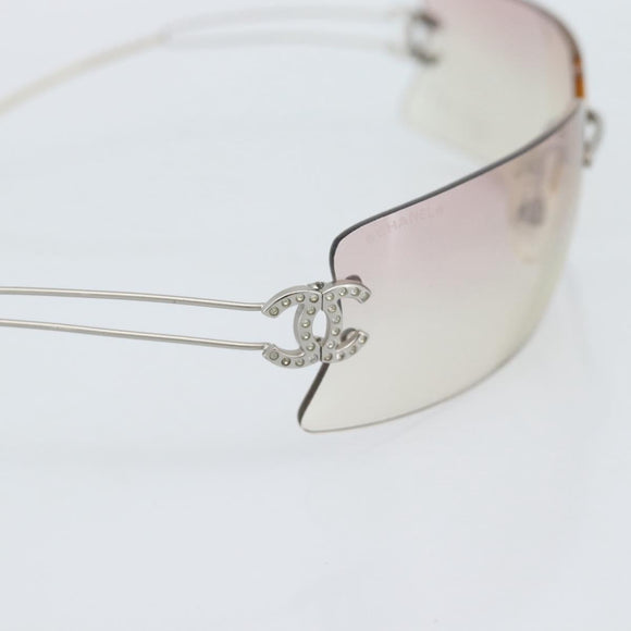CHANEL COCO Mark Sunglasses Metal Silver CC Auth 190235