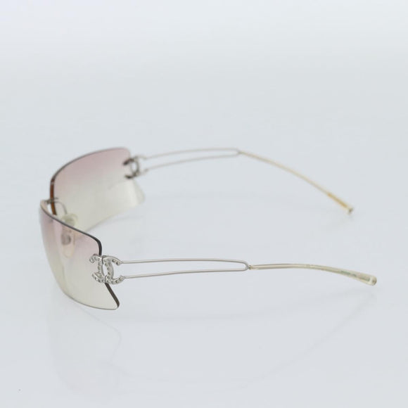 CHANEL COCO Mark Sunglasses Metal Silver CC Auth 190235