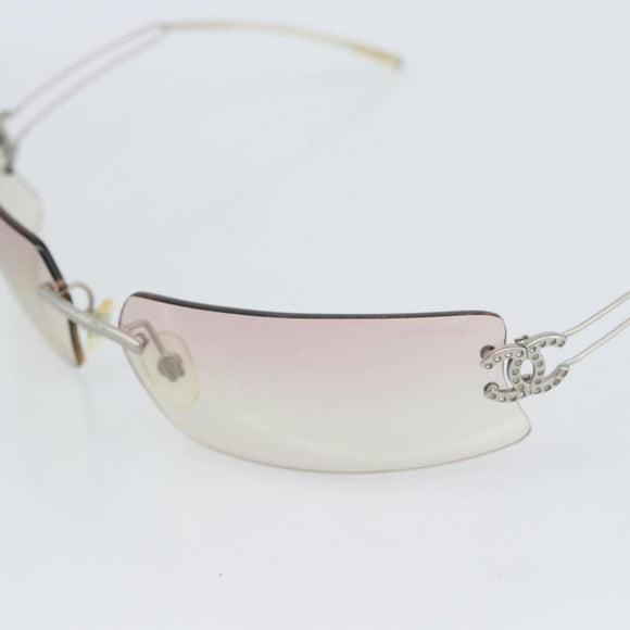 CHANEL COCO Mark Sunglasses Metal Silver CC Auth 190235