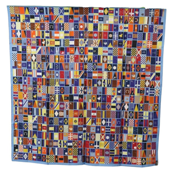 HERMES Carre 90 Scarf ”En Voyage"" Silk Blue Auth 190238M