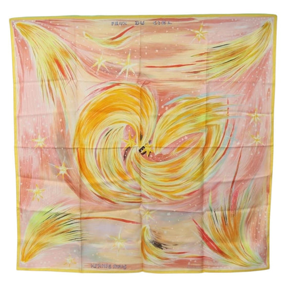 HERMES Carre 90 Scarf ”FEUX DU CIEL"" Silk Pink Auth 190239M