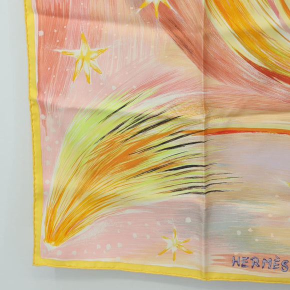 HERMES Carre 90 Scarf ”FEUX DU CIEL"" Silk Pink Auth 190239M