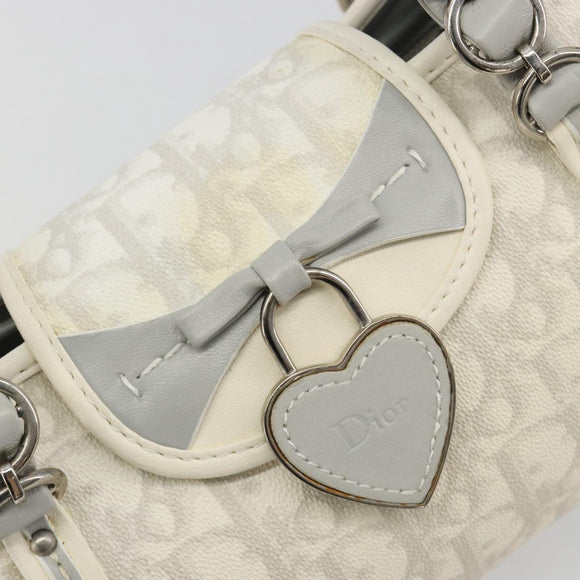 Christian Dior Trotter Canvas Romantic Chain Bag PVC White Silver Auth 190241SAM