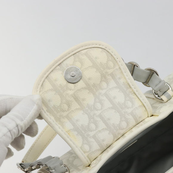 Christian Dior Trotter Canvas Romantic Chain Bag PVC White Silver Auth 190241SAM