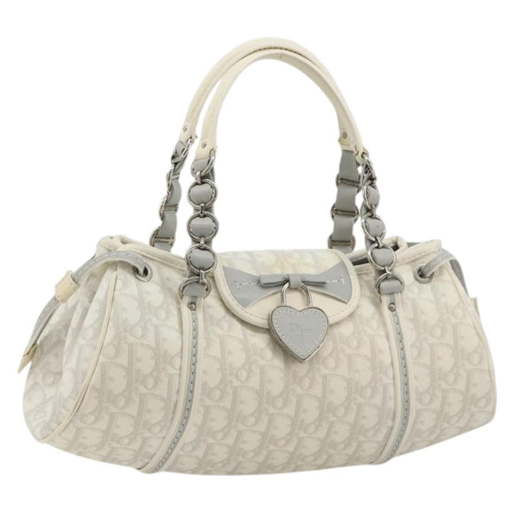 Christian Dior Trotter Canvas Romantic Chain Bag PVC White Silver Auth 190241SAM