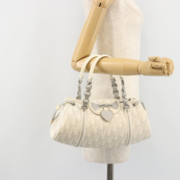Christian Dior Trotter Canvas Romantic Chain Bag PVC White Silver Auth 190241SAM