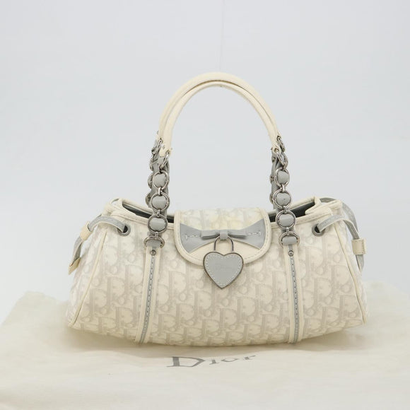 Christian Dior Trotter Canvas Romantic Chain Bag PVC White Silver Auth 190241SAM
