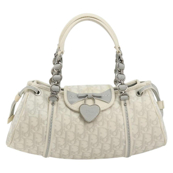 Christian Dior Trotter Canvas Romantic Chain Bag PVC White Silver Auth 190241SAM