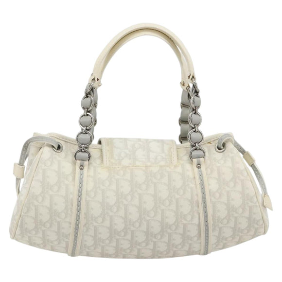 Christian Dior Trotter Canvas Romantic Chain Bag PVC White Silver Auth 190241SAM