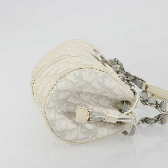 Christian Dior Trotter Canvas Romantic Chain Bag PVC White Silver Auth 190241SAM