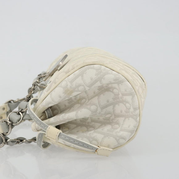Christian Dior Trotter Canvas Romantic Chain Bag PVC White Silver Auth 190241SAM