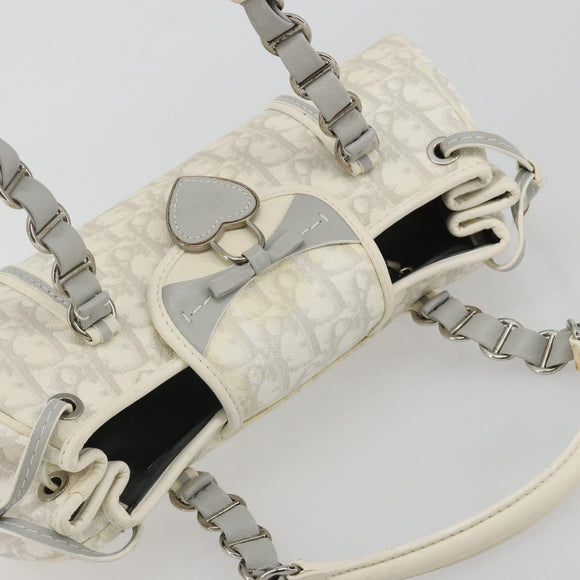 Christian Dior Trotter Canvas Romantic Chain Bag PVC White Silver Auth 190241SAM