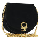 Salvatore Ferragamo Gancini Chain Shoulder Bag Suede Black Gold Auth 190242-1