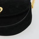 Salvatore Ferragamo Gancini Chain Shoulder Bag Suede Black Gold Auth 190242-15