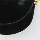 Salvatore Ferragamo Gancini Chain Shoulder Bag Suede Black Gold Auth 190242-17