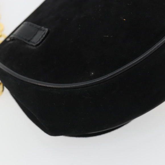 Salvatore Ferragamo Gancini Chain Shoulder Bag Suede Black Gold Auth 190242