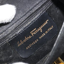 Salvatore Ferragamo Gancini Chain Shoulder Bag Suede Black Gold Auth 190242-12