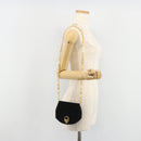 Salvatore Ferragamo Gancini Chain Shoulder Bag Suede Black Gold Auth 190242-22