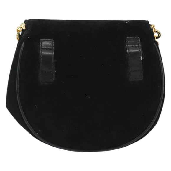 Salvatore Ferragamo Gancini Chain Shoulder Bag Suede Black Gold Auth 190242