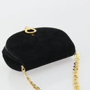 Salvatore Ferragamo Gancini Chain Shoulder Bag Suede Black Gold Auth 190242-6