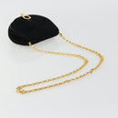 Salvatore Ferragamo Gancini Chain Shoulder Bag Suede Black Gold Auth 190242-7