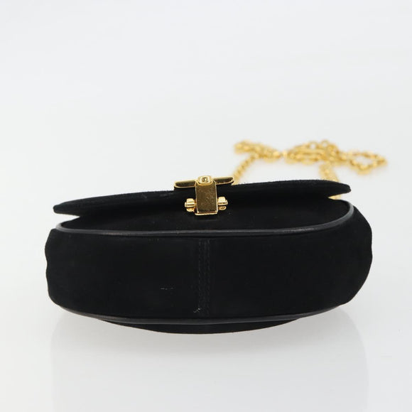 Salvatore Ferragamo Gancini Chain Shoulder Bag Suede Black Gold Auth 190242