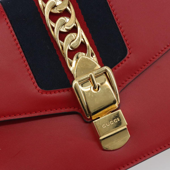 GUCCI Sherry Line Silvi Shoulder Bag Leather Red Gold 421882 Auth 190243V