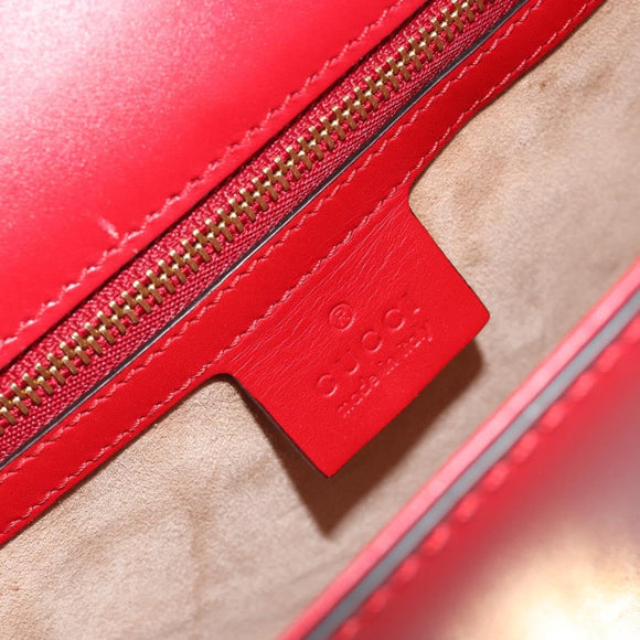 GUCCI Sherry Line Silvi Shoulder Bag Leather Red Gold 421882 Auth 190243V