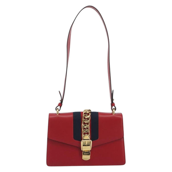 GUCCI Sherry Line Silvi Shoulder Bag Leather Red Gold 421882 Auth 190243V
