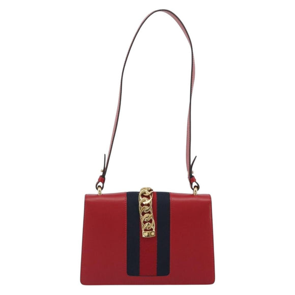 GUCCI Sherry Line Silvi Shoulder Bag Leather Red Gold 421882 Auth 190243V