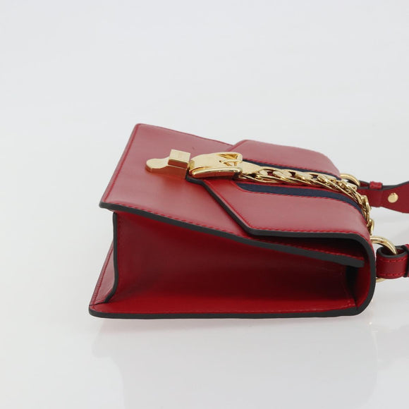 GUCCI Sherry Line Silvi Shoulder Bag Leather Red Gold 421882 Auth 190243V