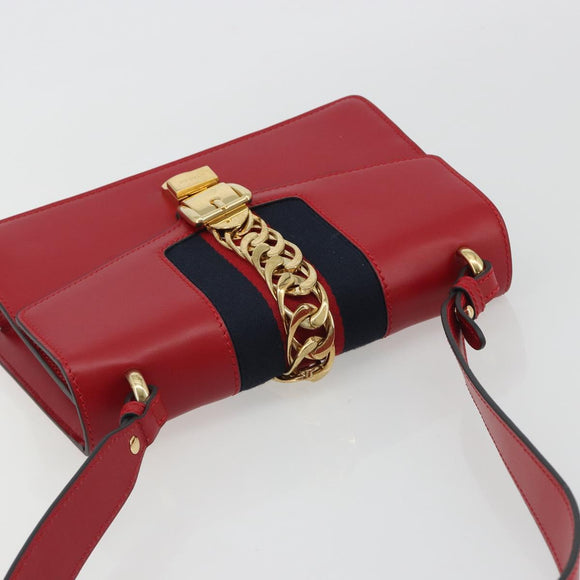 GUCCI Sherry Line Silvi Shoulder Bag Leather Red Gold 421882 Auth 190243V