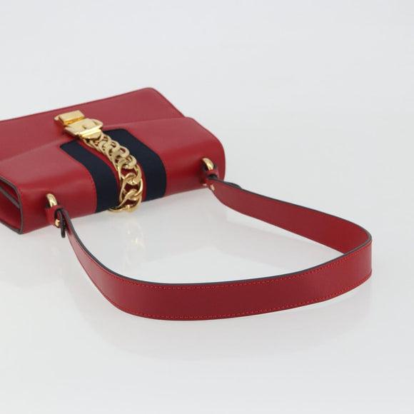 GUCCI Sherry Line Silvi Shoulder Bag Leather Red Gold 421882 Auth 190243V