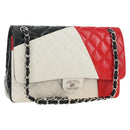 CHANEL Chain Big Matelasse 30 Bag Lamb Skin White Black Silver CC Auth 190244SAM-1